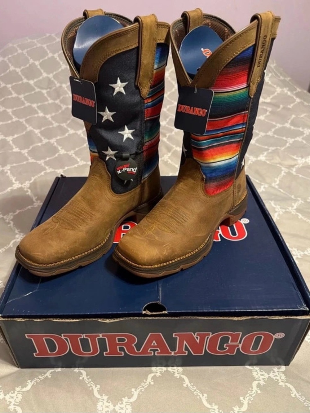 Durango Brown Leather Western Boots with Multi-Color Textile Shaft